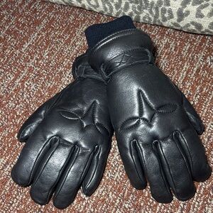 Grandoe women’s  Black Leather Gloves cashmere lined thick winter gloves small